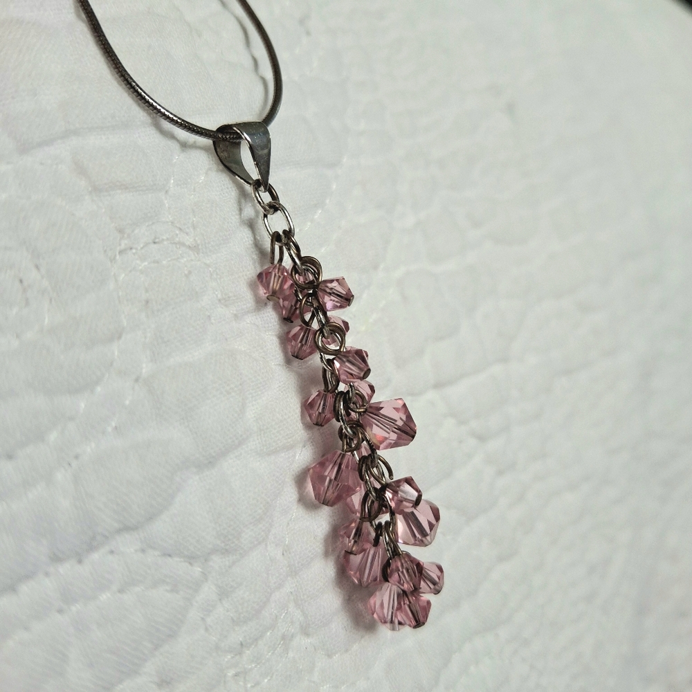 Pink Rock Candy Crystals Necklace Handmade Sterling Silver